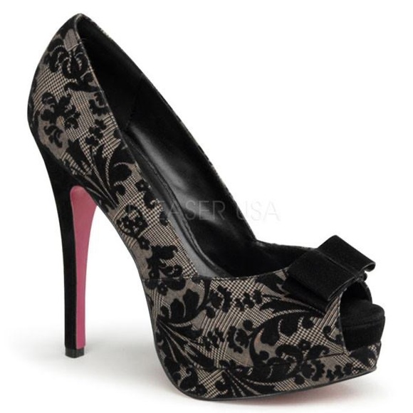 Pinup Couture Shoes - Tweed Fabric Heels
